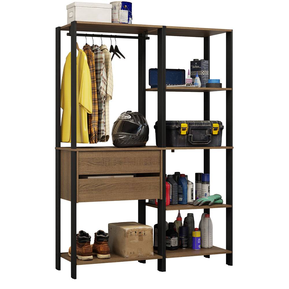 Angle. Madesa - Madesa Garage Storage Rack with 2 Drawers, 7 Shelves and Hanging Space 51"L - Black/Brown - Rustic/Black.