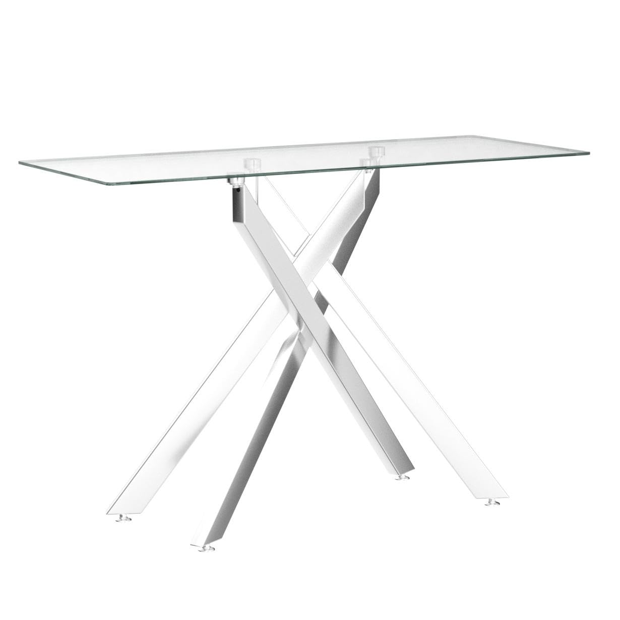 Alt View 1. JETRANSPORT - Modern Style Console Table Narrow Sofa With Tempered Glass Top And Metal Tubular  45" Lx18 Wx30 H - Silver.