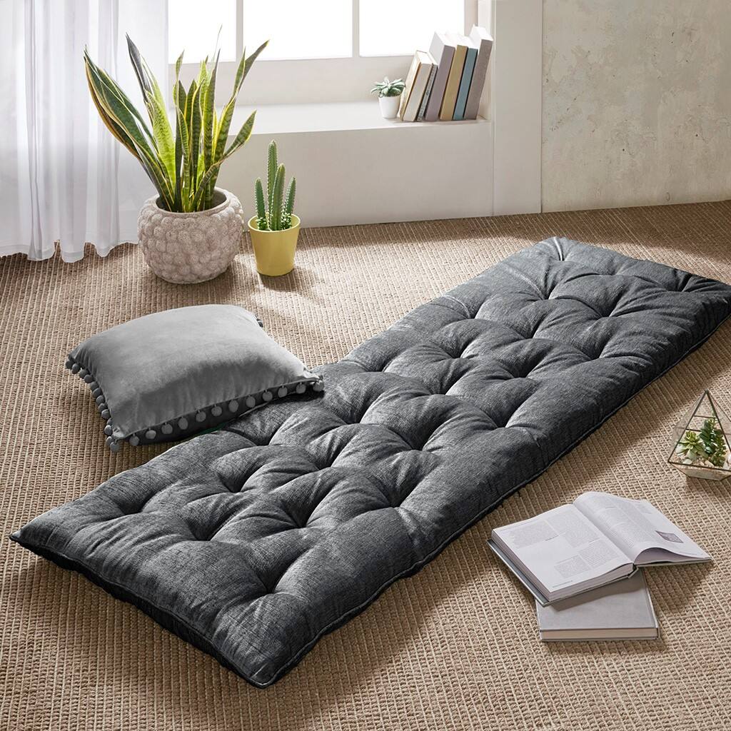 Alt View 1. Gracie Mills - Gracie Mills Lucien Chenille Lightweight Long Lounger Floor Pillow Cushion - Charcoal.