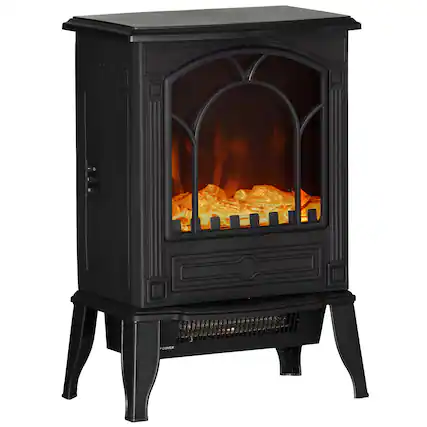 Front. Tiramisubest - 22" Free Standing Electric Fireplace Stove,Fire Place Heater with Realistic Flame Effect,Overheating Protection,Black - Black.