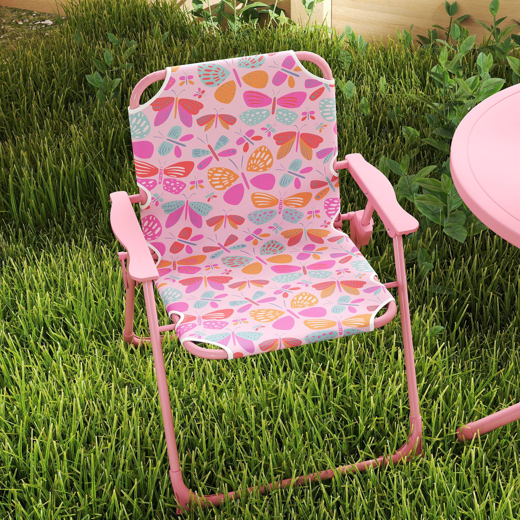 Alt View 8. Qaba - Picnic Table and Chair Set, Outdoor Table with Foldable Chairs - Pink.