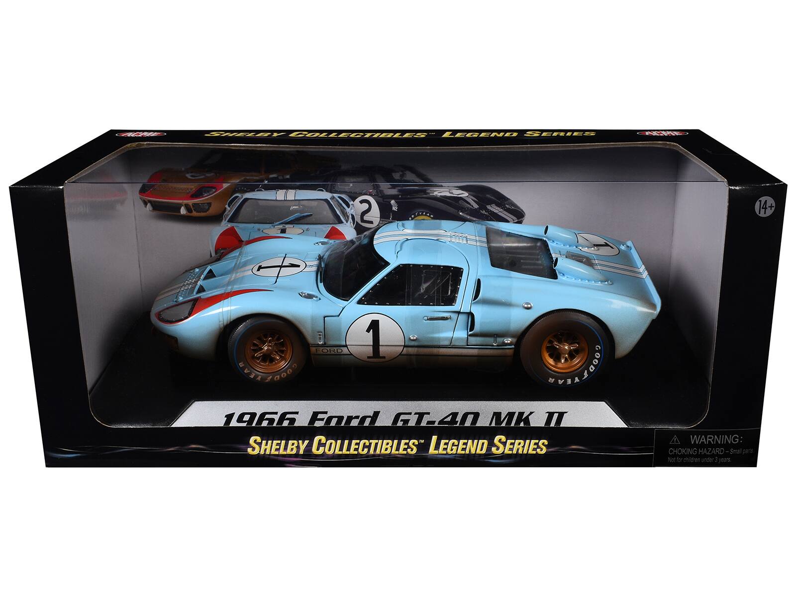 SHELBY COLLECTIBLES LEGEND SERIES - 2 DERTOR 14+ 4 FORD 1 10000 AGOoO 1966 Ford GT.40 MK I SHELBY COLLECTIBLES LEGEND SERIES WARNING: CHOKING HAZARD - Small parts. Not for children under 3 years.
