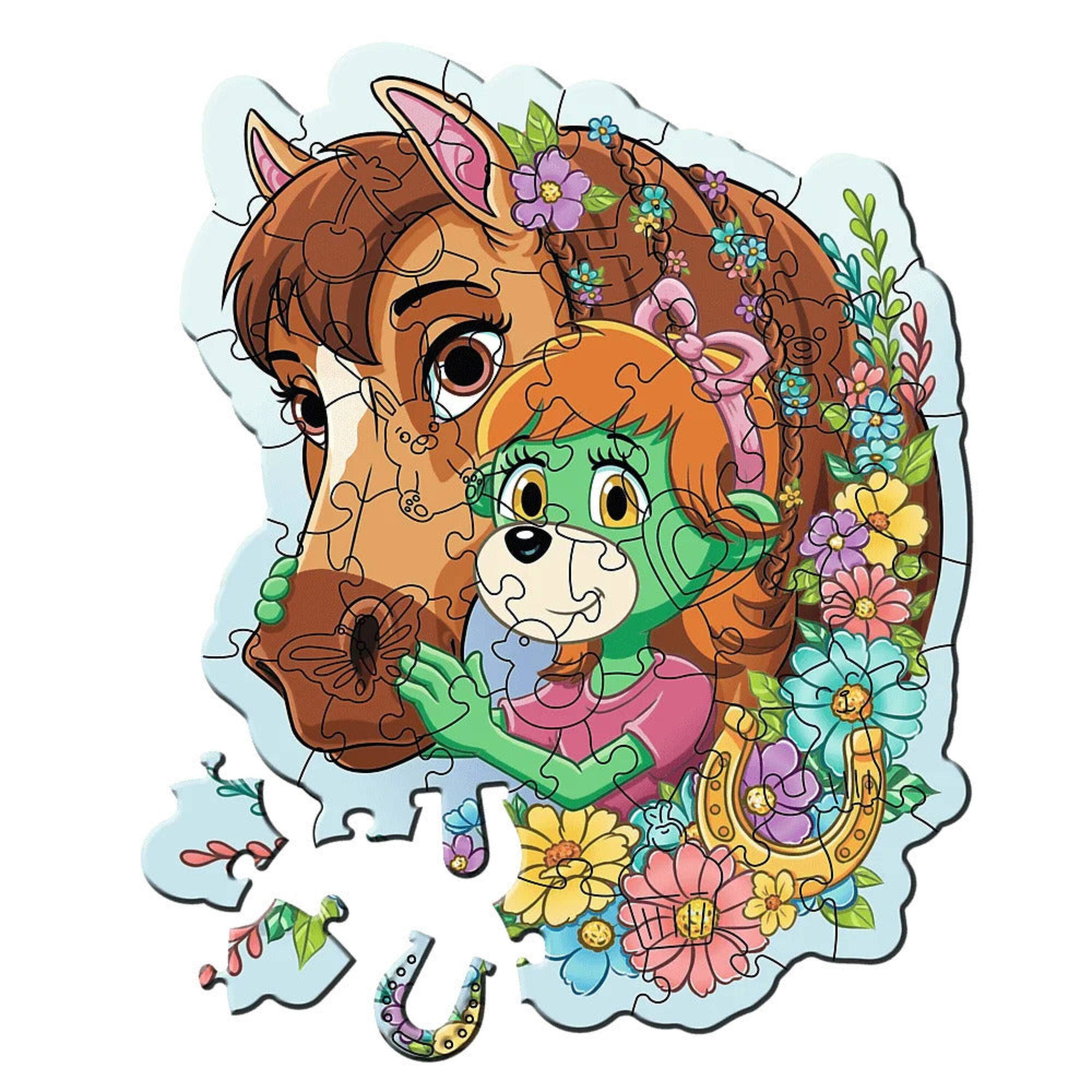 Angle. Trefl - Trefl Wood Craft 50 Piece Wooden Puzzle - Happy Treflik Family.