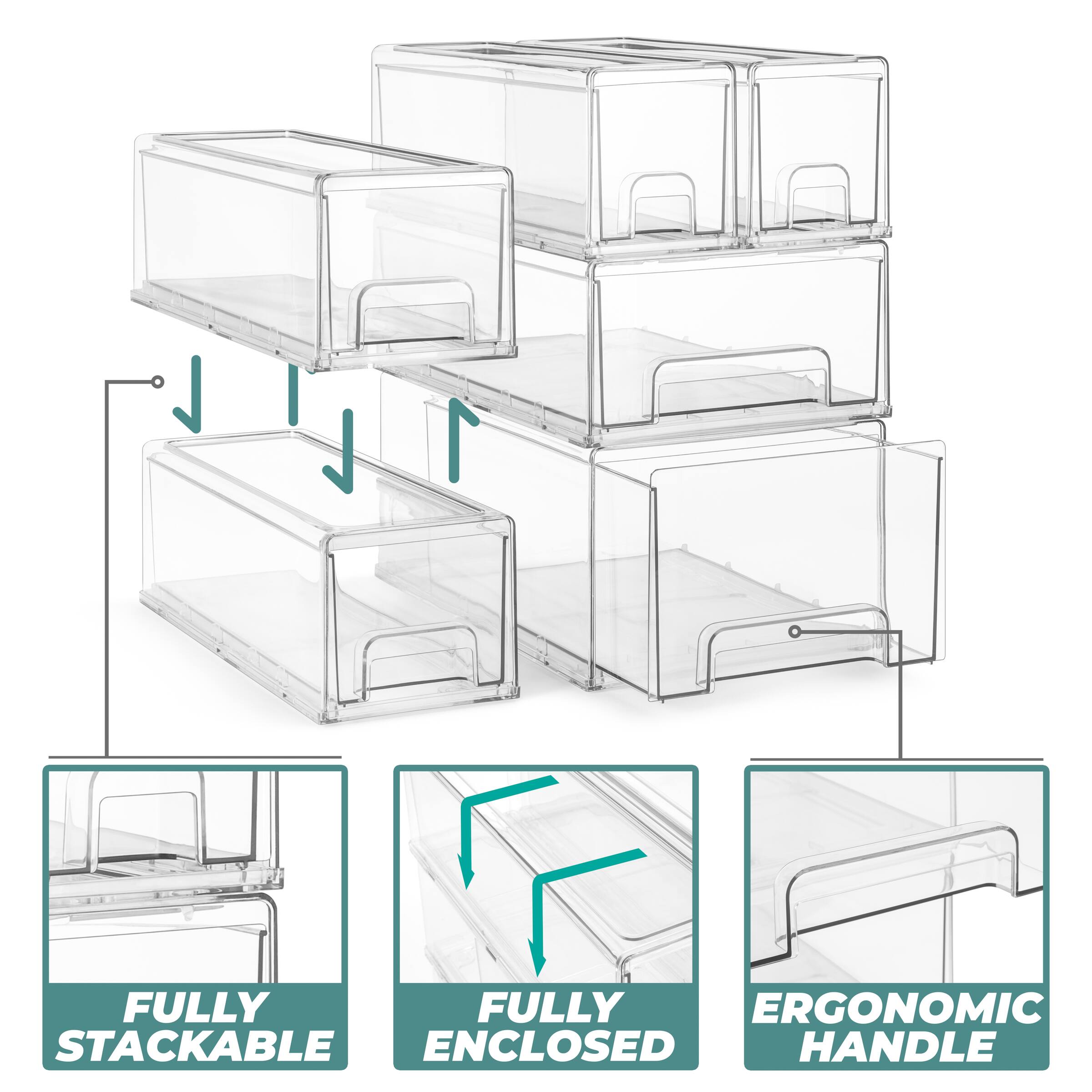 - FULLY STACKABLE
- FULLY ENCLOSED
- ERGONOMIC HANDLE