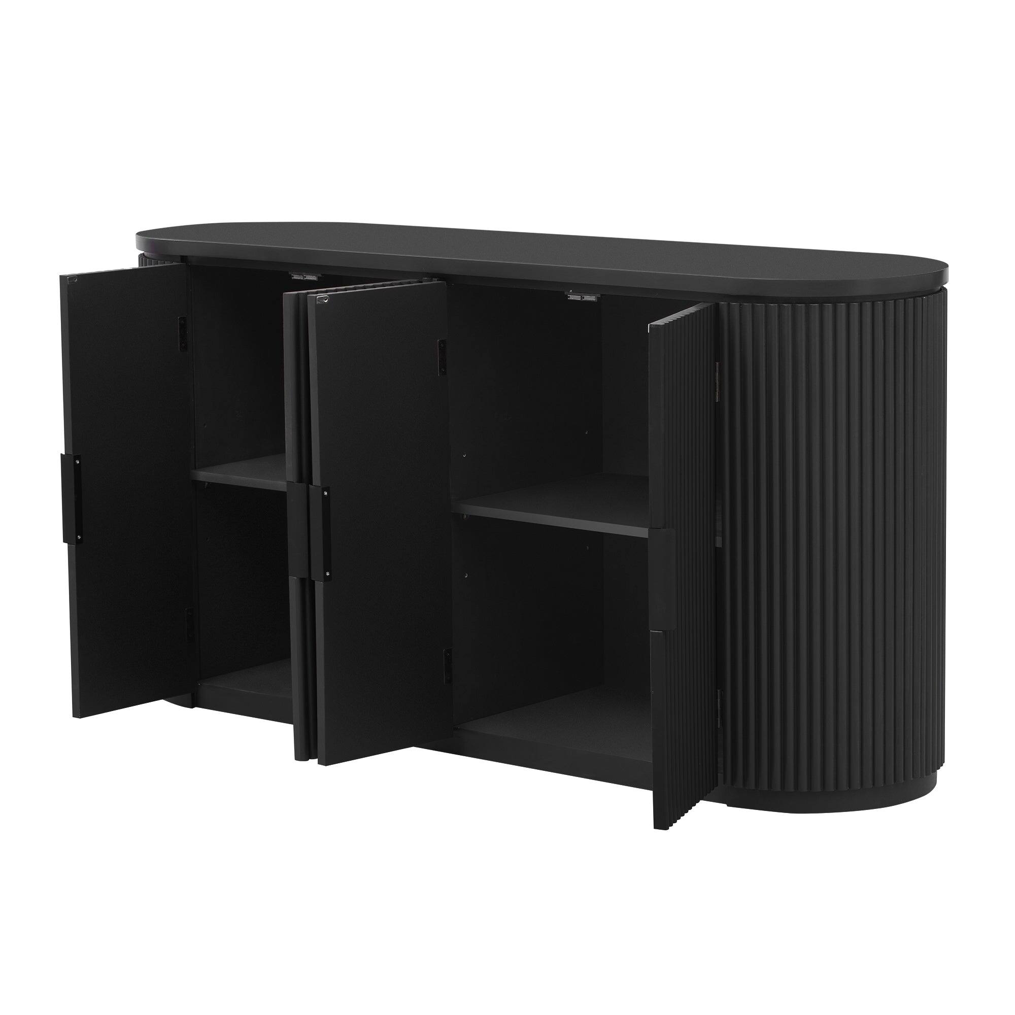 Alt View 3. Boyel Living - Modern Vertical Stripe Storage Cabinet with Metal Handles - Black.