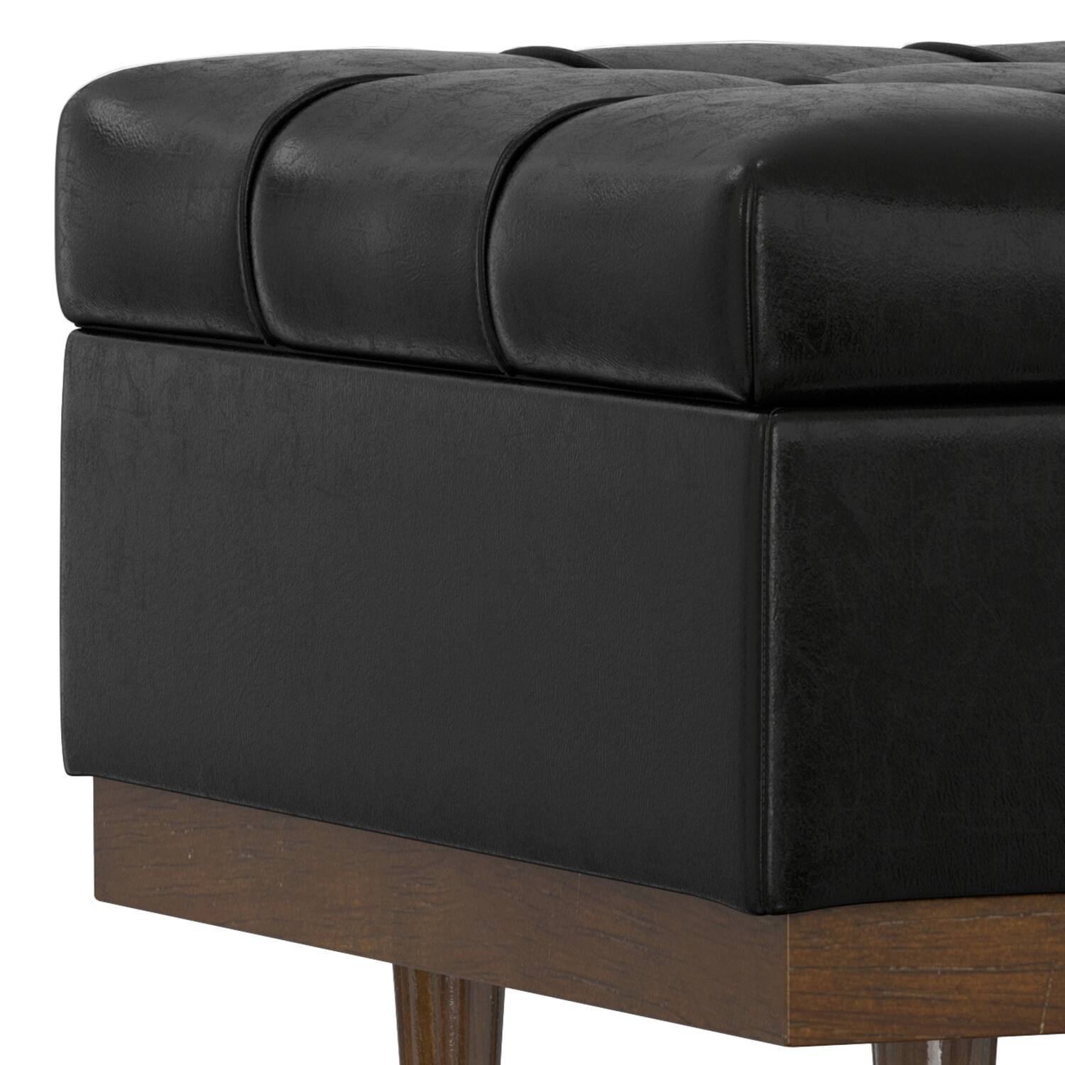 Alt View 5. Simpli Home - Mariah 34 inch Contemporary Rectangle Coffee Table Storage Ottoman in Midnight Black  PU Black faux leather, Assembled - Midnight Black.