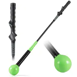 Costway - 31.5" Golf Swing Trainer Aid with Weighted Head for Grip Rhythm Flexibility Balance - Green