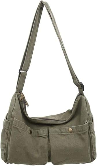 Vulpecula Spade - Canvas Messenger Bag Cute Crossbody Tote Bag Shoulder for Women Men for School Aesthetic Hobo with Multiple Pockets - Green