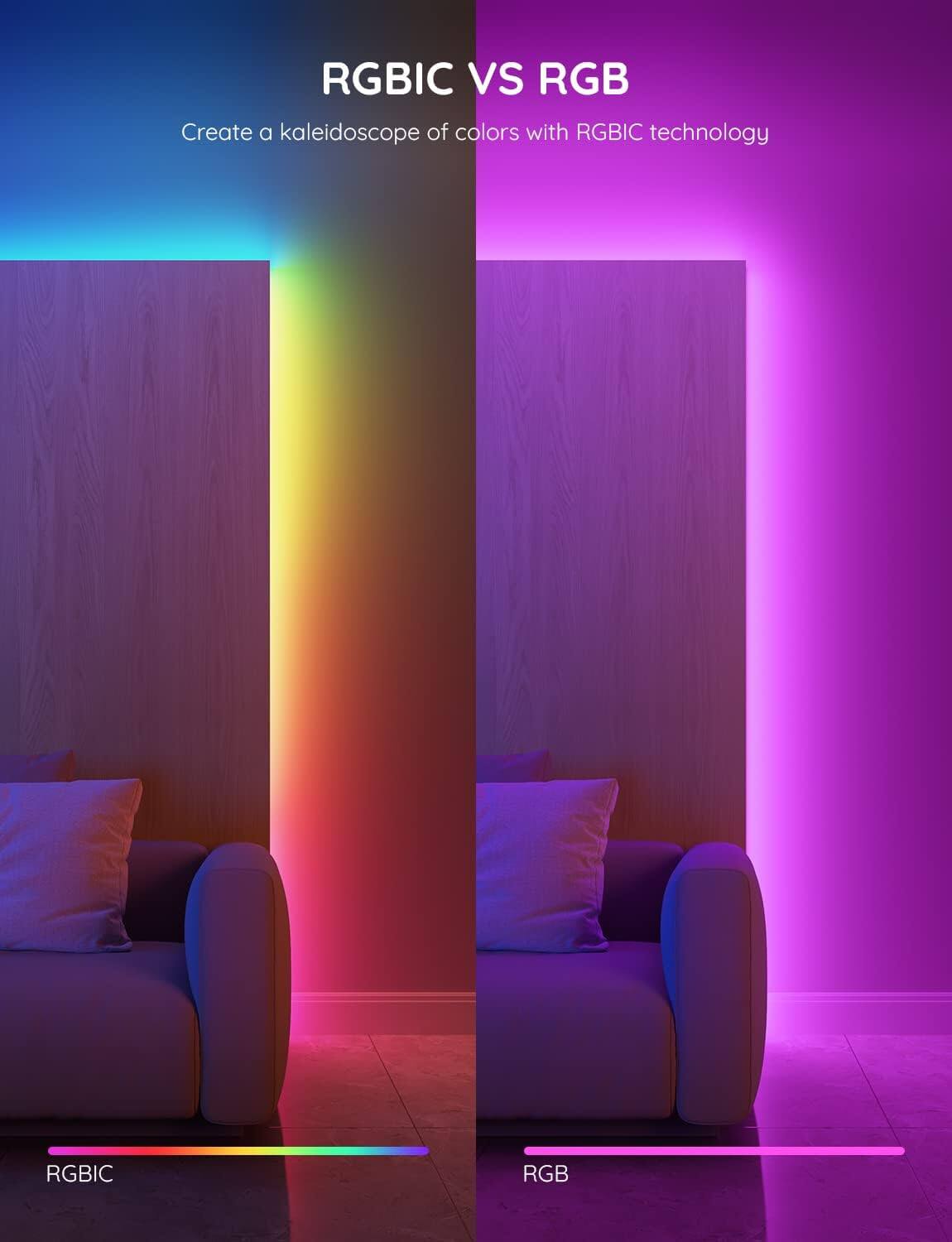 RGBIC VS RGB  
Create a kaleidoscope of colors with RGBIC technology