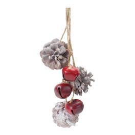 BreeBe - Bell and Pine Cone Drop Ornament (Set of 6) - Red, Brown