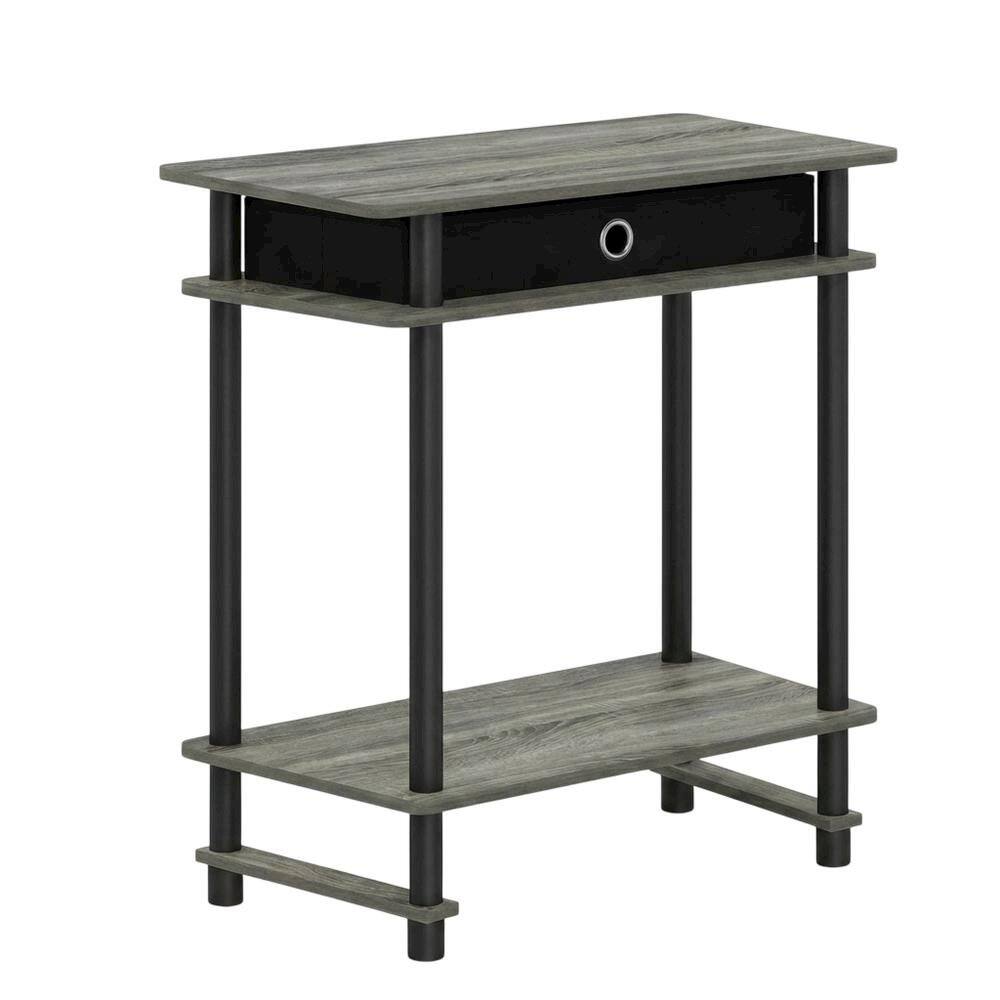 Left. FurniFact - French Oak Grey and Black Tall End Table with Storage Bin - French Oak Grey/Black/Black.
