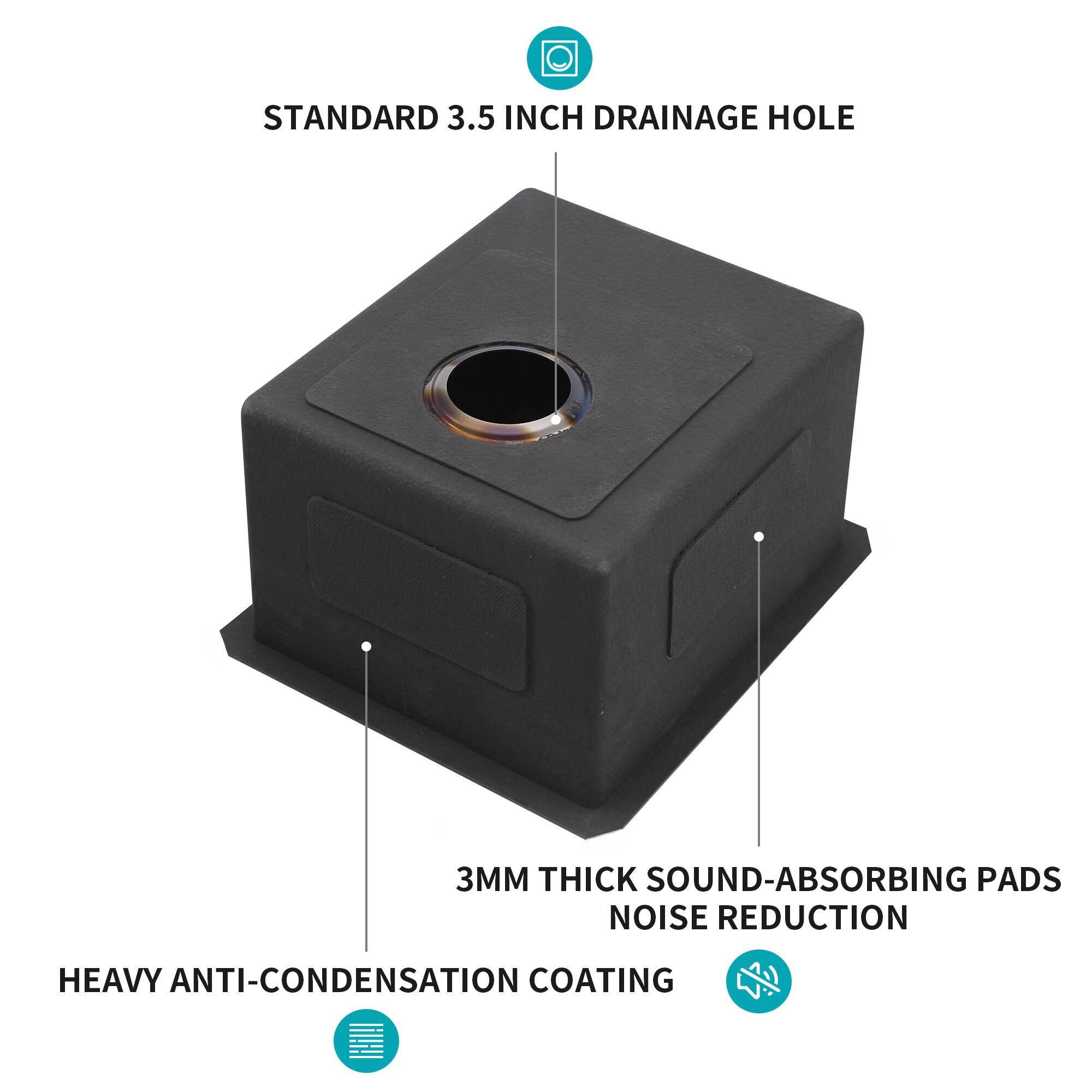 STANDARD 3.5 INCH DRAINAGE HOLE  
3MM THICK SOUND-ABSORBING PADS  
NOISE REDUCTION  
HEAVY ANTI-CONDENSATION COATING