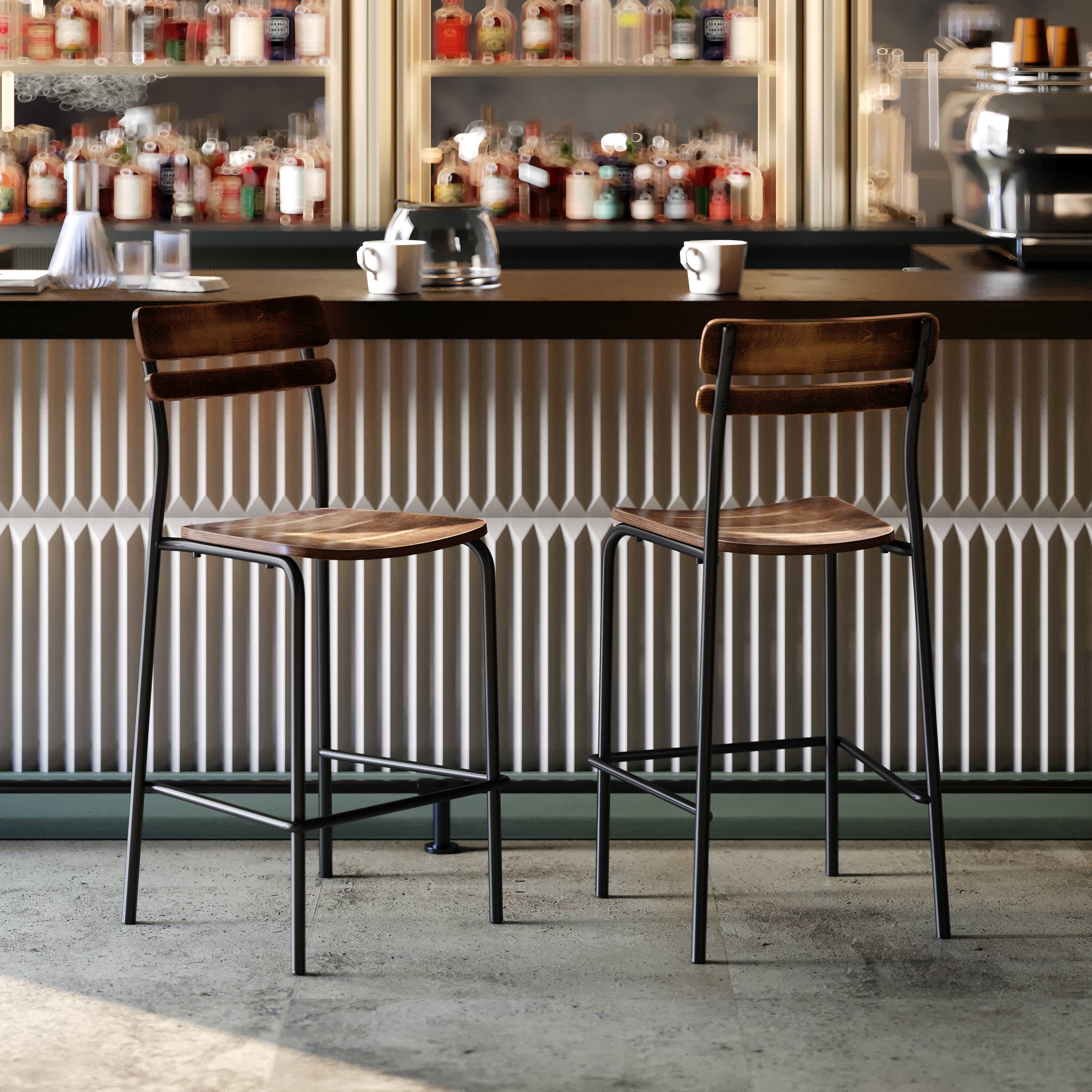 Alt View 2. Flash Furniture - Cyprus Commercial Grade Solid Wood Bar Stool with Black Metal Frame and Antique Copper Finish - Brown.