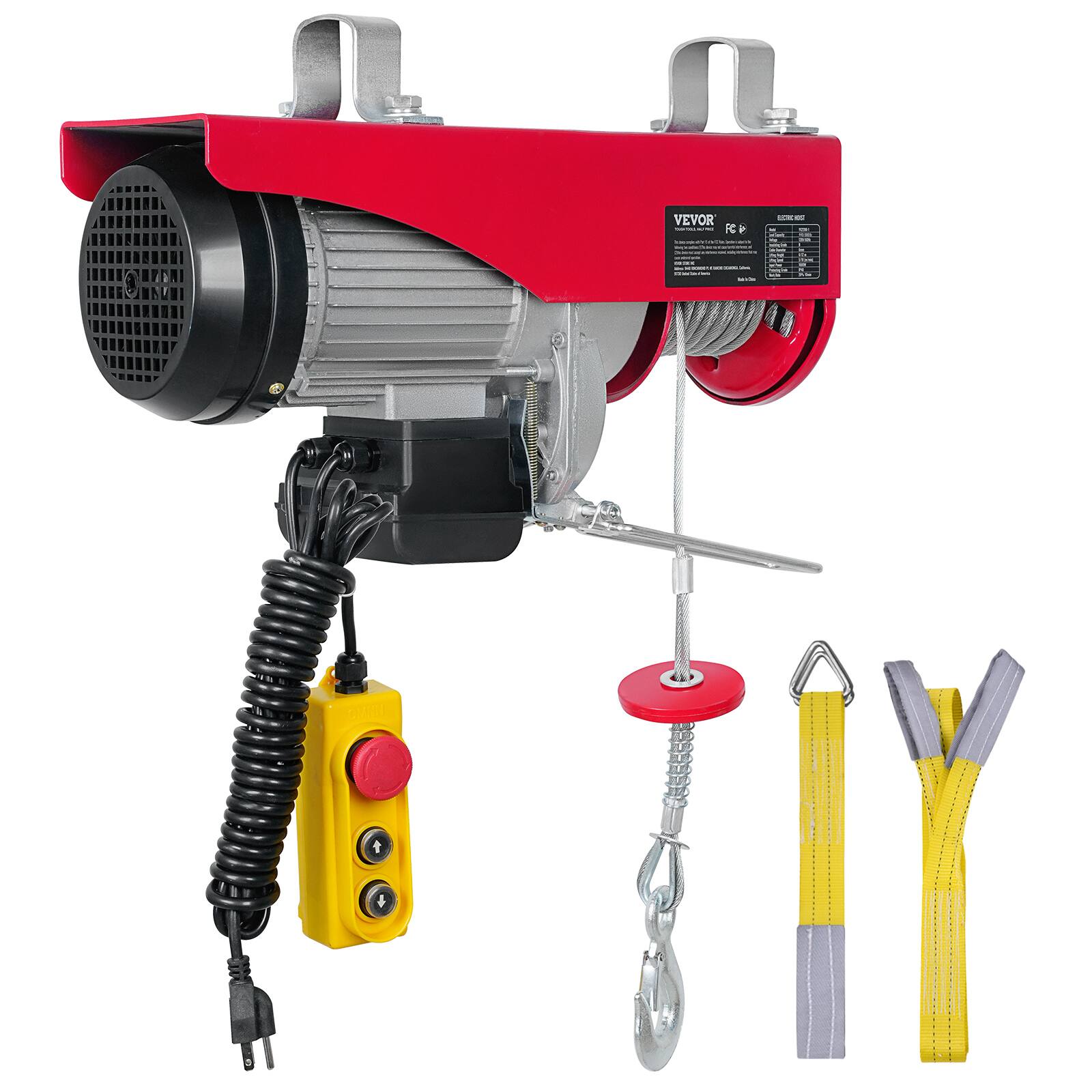 Alt View 5. VEVOR - 880lbs Electric Hoist with 14ft Wired Remote Control, 110V Electric Hoist Attic Lift 20-40 FT Lifting Height for Garage - Red;Black.