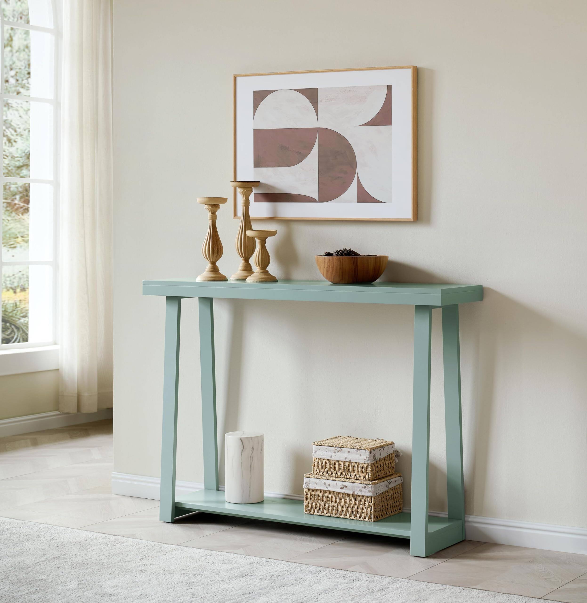 Angle. Kings Brand Furniture - Kings Brand Furniture Emma Narrow Console Table with Lower Shelf - Light/Pastel Blue 451.