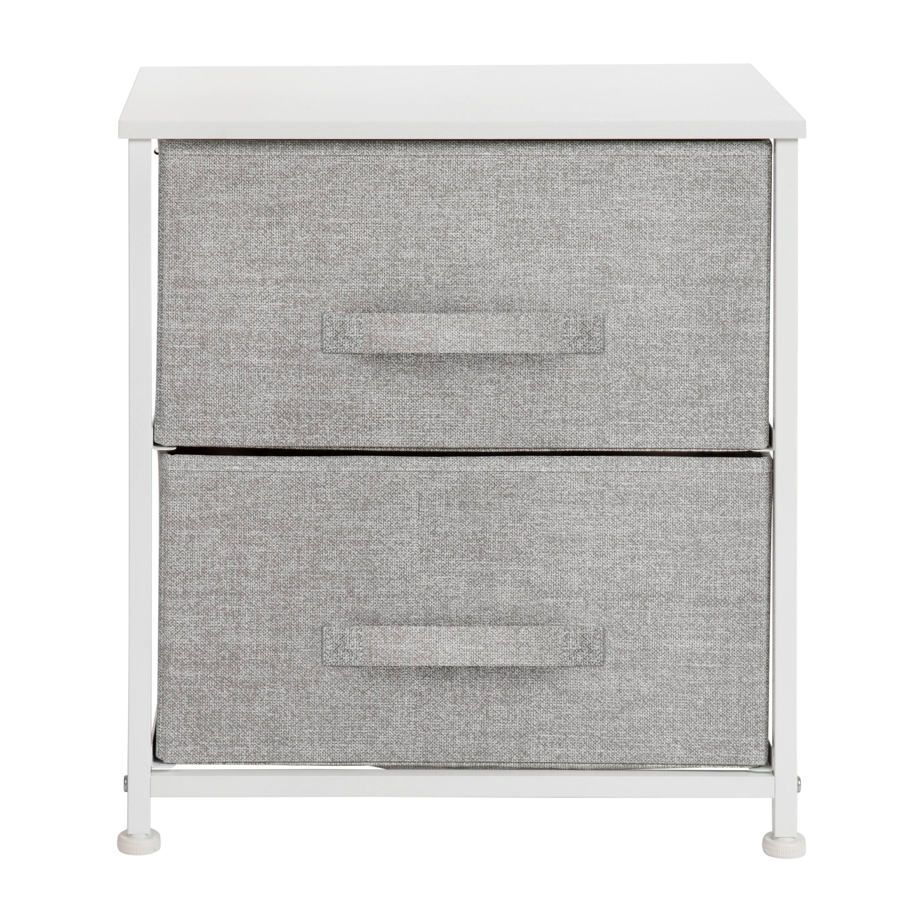 Alt View 7. Emma + Oliver - 2 Drawer Storage Stand with Wood Top & Dark Fabric Pull Drawers - Gray Drawers/White Frame.