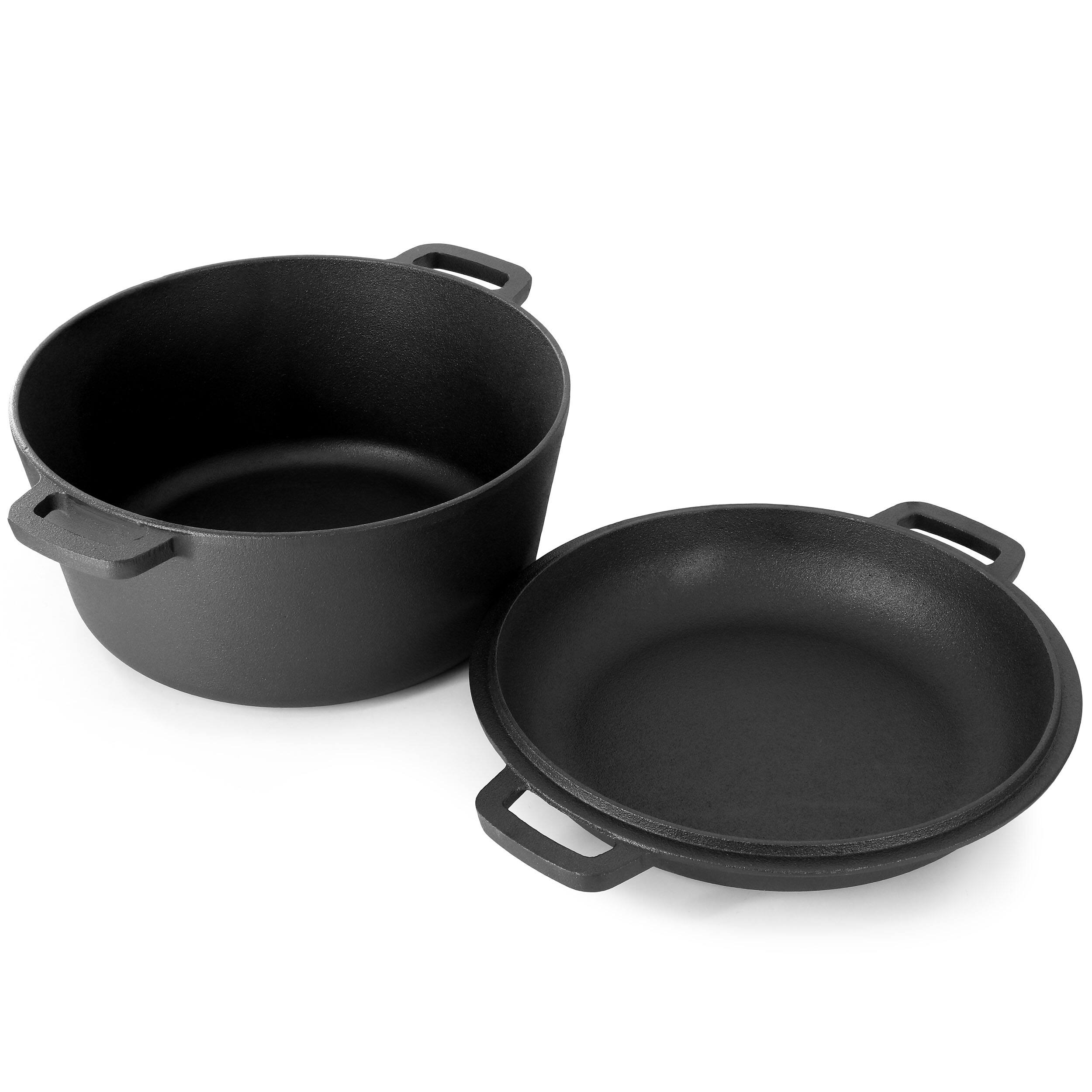 Alt View 2. MegaChef - MegaChef 5 Quart Pre-Seasoned 2-in-1 Cast Iron Dutch Oven and Skillet - Black.