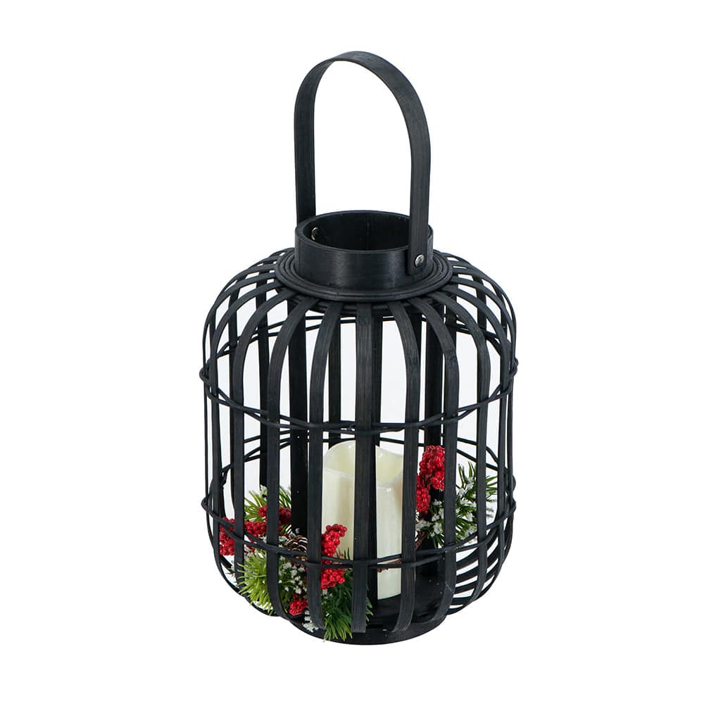 Boyel Living - Black Bamboo Lantern with White LED Candle