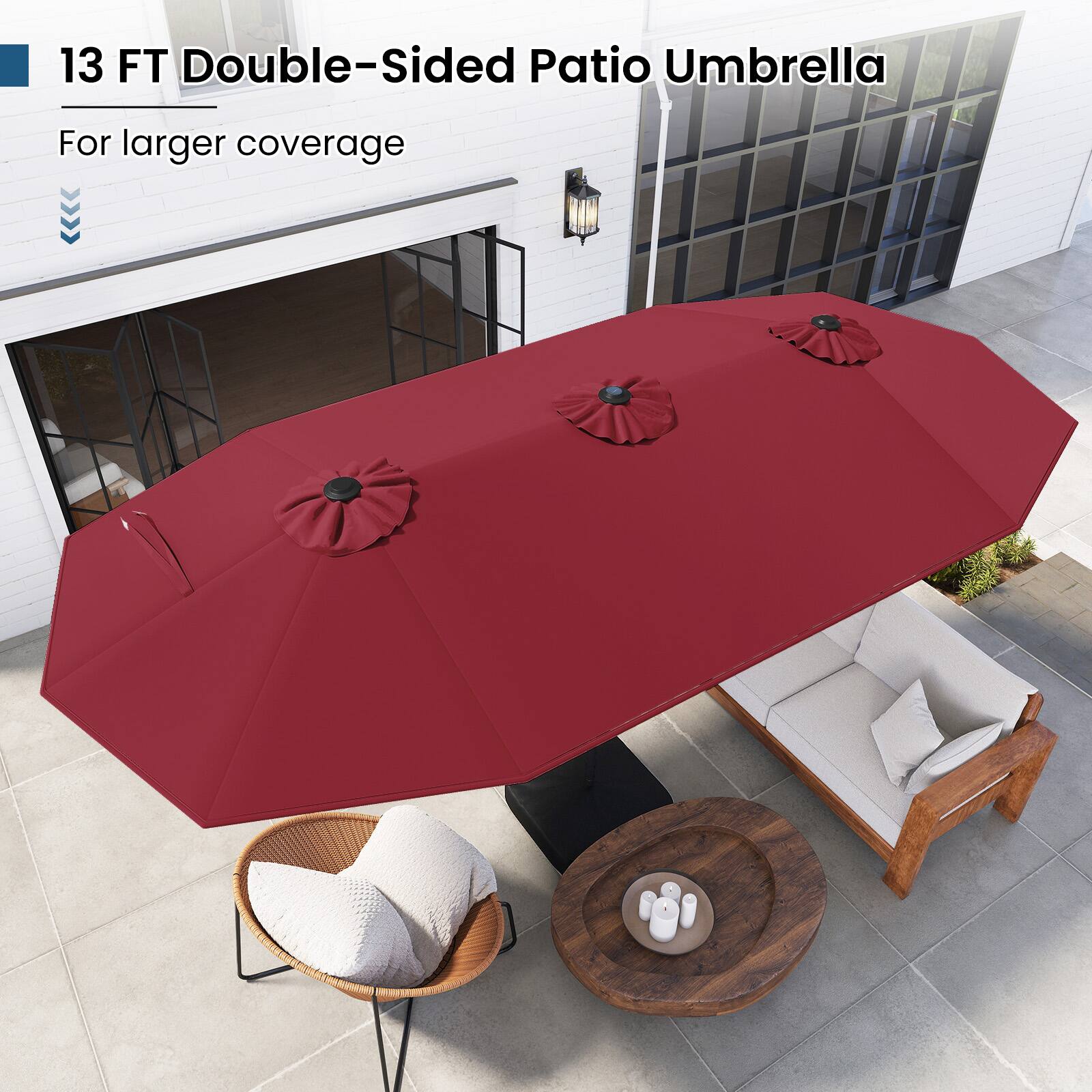 13 FT Double-Sided Patio Umbrella  
For larger coverage