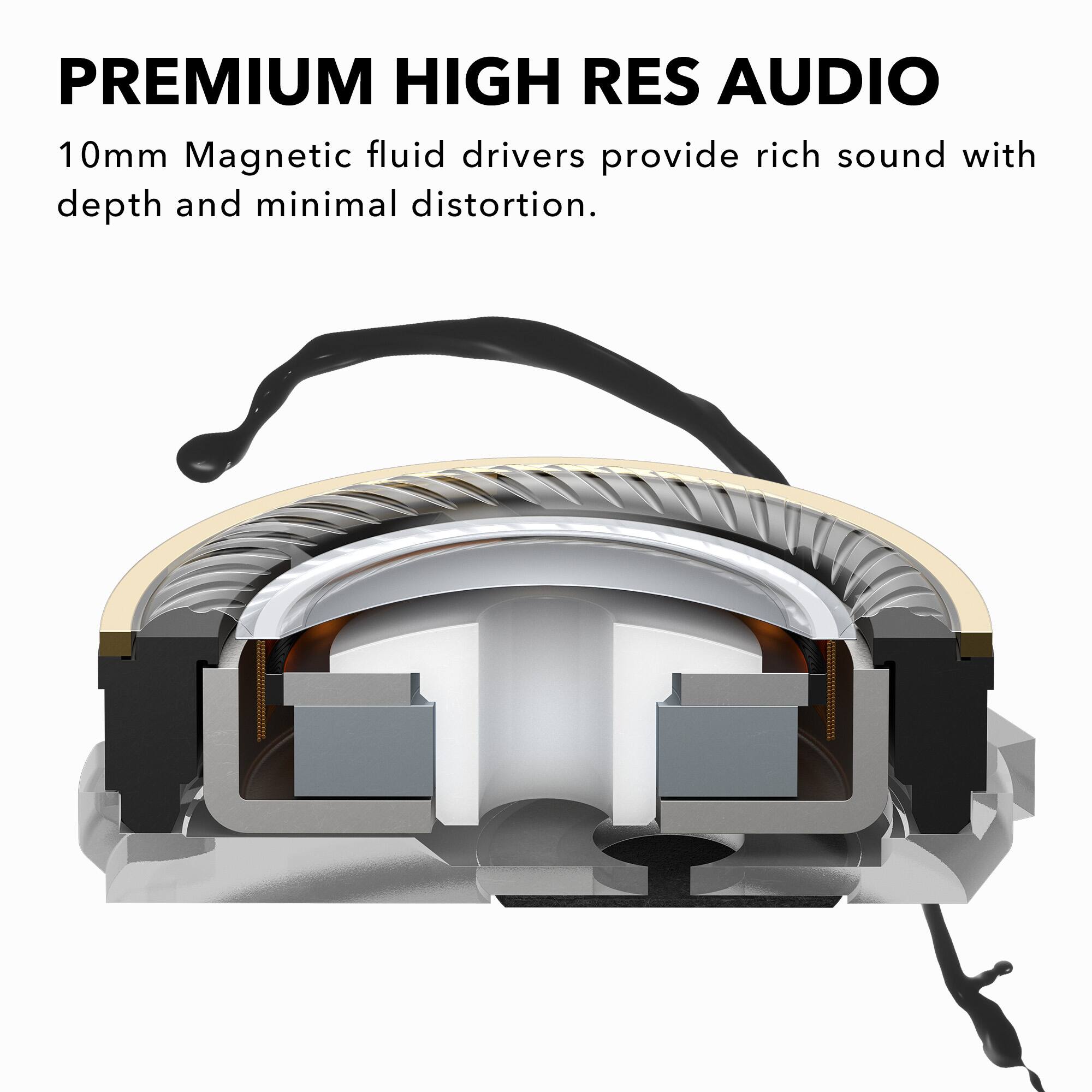 Premium High Res Audio: 10mm Magnetic fluid drivers provide rich sound with depth and minimal distortion.