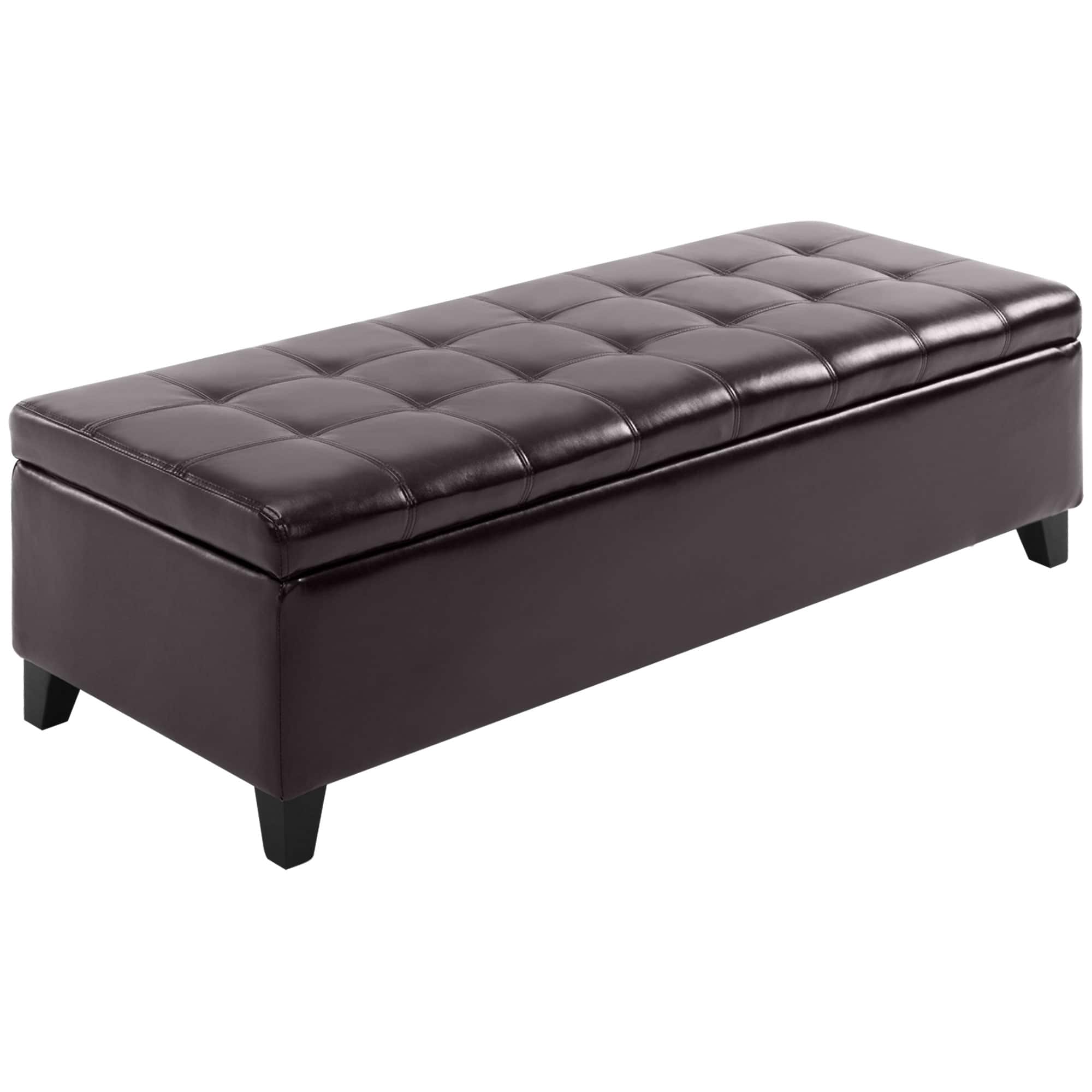 Homcom - 51" Ottoman Storage Bench, Faux Leather Storage Chest with Lift Top, Tufted Ottoman for Living Room, Entryway - Brown