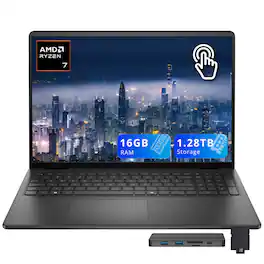 Dell - 16 16" FHD+ Touch Laptop,Ryzen 7 250,16GB RAM,1TB SSD+288GB Dock Set,AMD Radeon GPU,Backlit Keyboard,Win 11 - Black