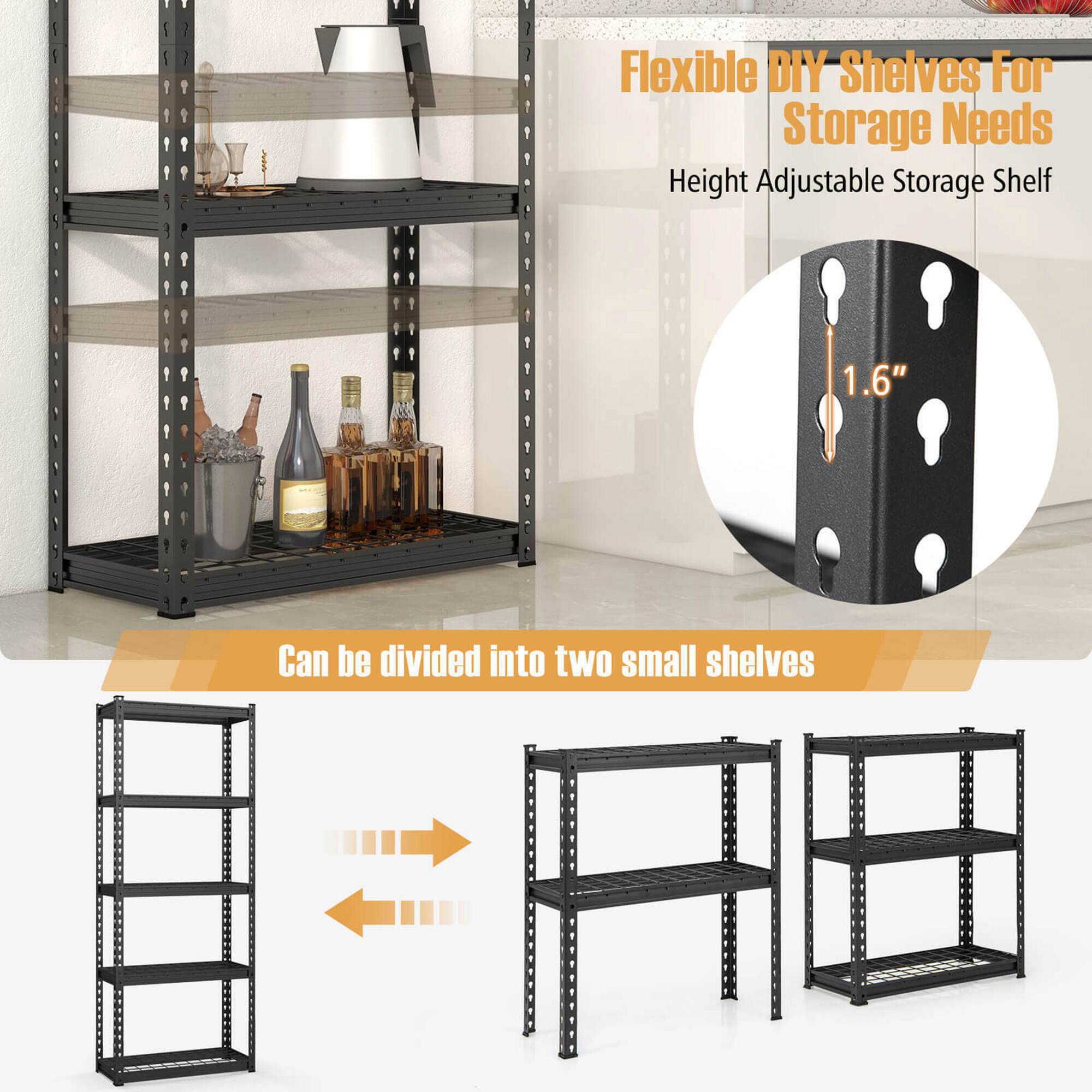 Alt View 7. Gymax - Gymax 4PCS 5-Tier Metal Shelving Unit Heavy Duty Wire Storage Rack with Anti-slip Foot Pads - Black.