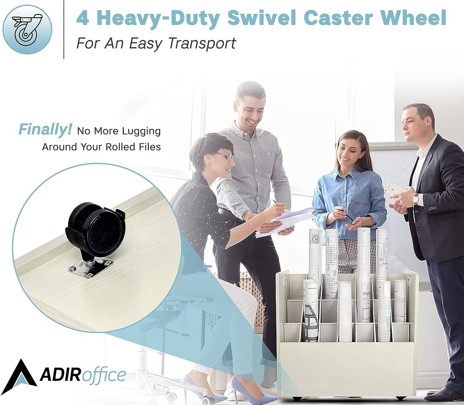 4 Heavy-Duty Swivel Caster Wheel For An Easy Transport
Finally! No More Lugging Around Your Rolled Files
ADIRoffice