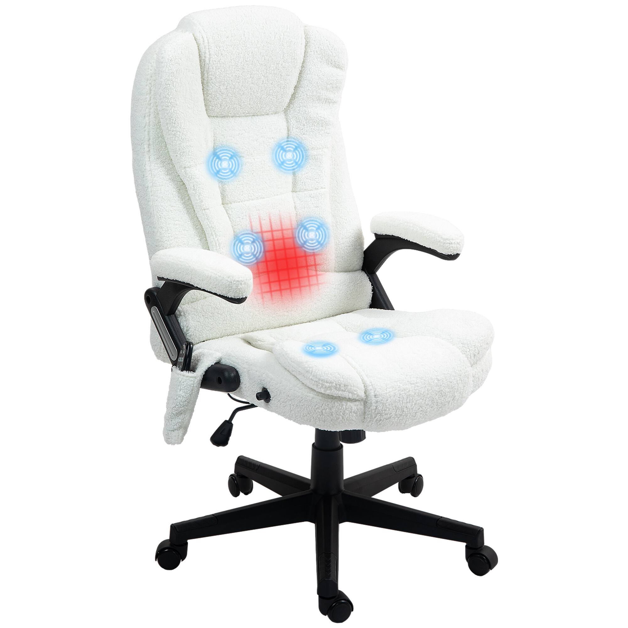 Vinsetto - 6 Point Vibrating Massage Office Chair with Heat, Velvet High Back Executive Chair with Reclining Backrest - White