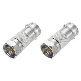 Unique Bargains - 2pcs Coaxial F Male to BNC Female Adapter, 75 Ohm Nickel Plated, 26x10.5mm for CCTV Camera & Gaming Console Durable - Silver