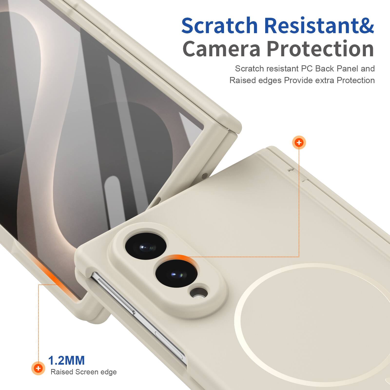Scratch Resistant & Camera Protection  
Scratch resistant PC Back Panel and Raised edges Provide extra Protection  
1.2MM Raised Screen edge