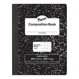 Pacon - Composition Book, Black Marble, 1 cm Quadrille Ruled 9-3/4" x 7-1/2", 100 Sheets