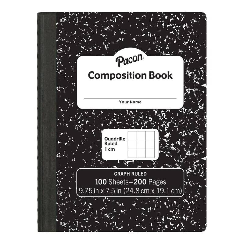 Pacon Composition Book  
Your Name  
Quadrille Ruled 1 cm  
GRAPH RULED  
100 Sheets - 200 Pages  
9.75 in x 7.5 in (24.8 cm x 19.1 cm)