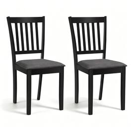 Gymax - Set of 2 Wooden Dining Chairs Upholstered Kitchen Chairs w/ Rubber Wood Frame - Black