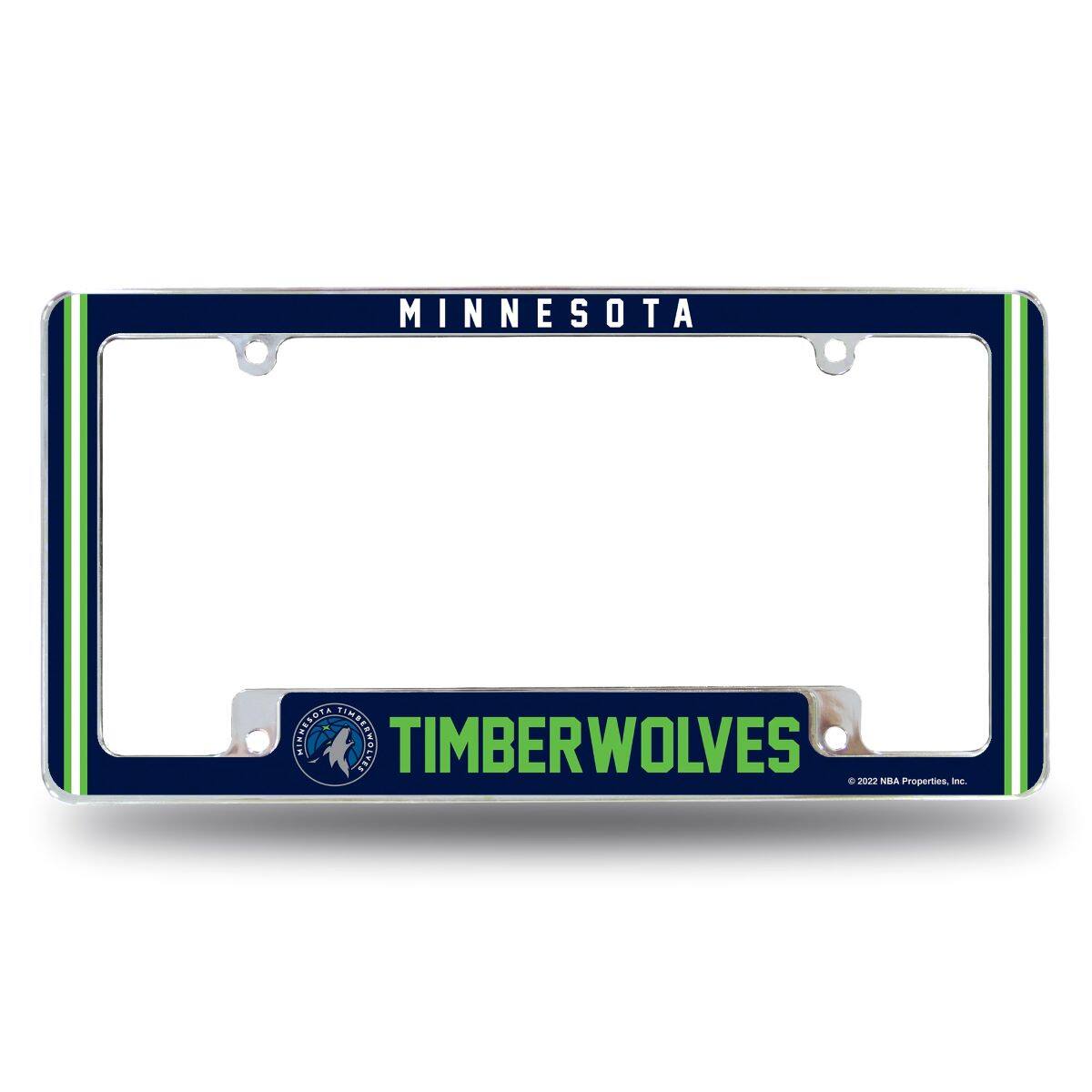 Minnesota Timberwolves Chrome Metal License Plate Frame with Full Frame Team Color Graphics