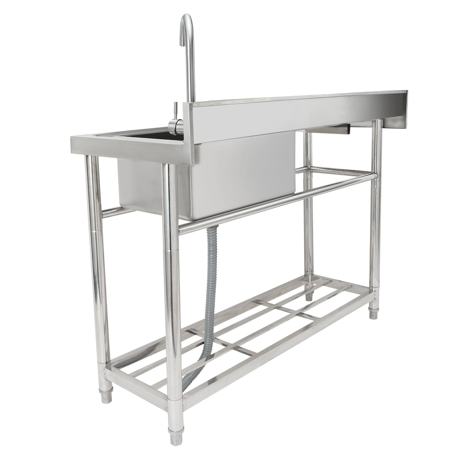 Alt View 5. VEVOR - Stainless Steel Utility Sink, 1 Compartment Free Standing Small Sink w/Workbench Faucet & legs, 47.2 x 19.7 x 37.4 - Silver.