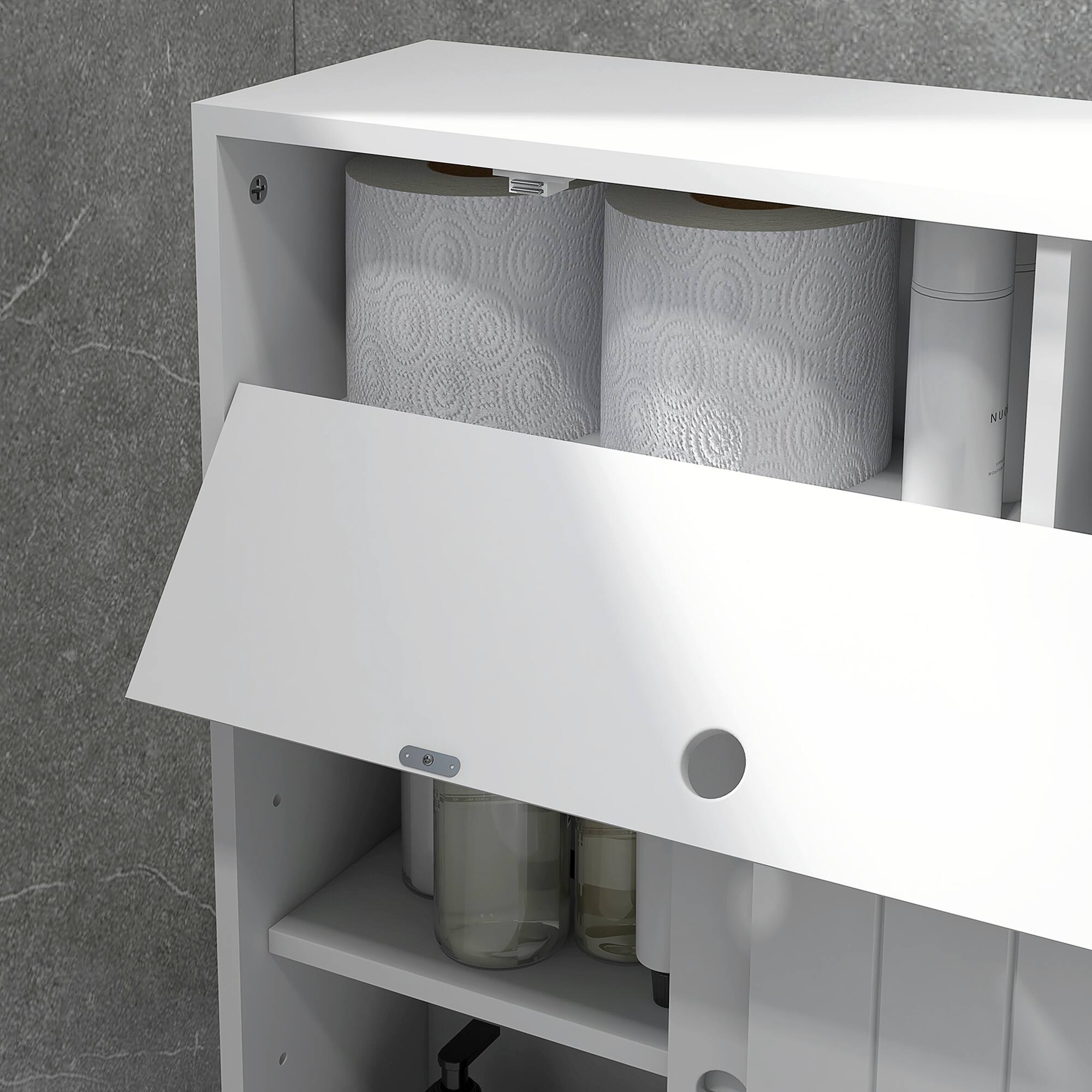 Alt View 8. Kleankin - Paper Cabinet, Slim Bathroom Cabinet with 4 Rolling Wheels, Small Bathroom Storage Cabinet with Paper Holes - White.