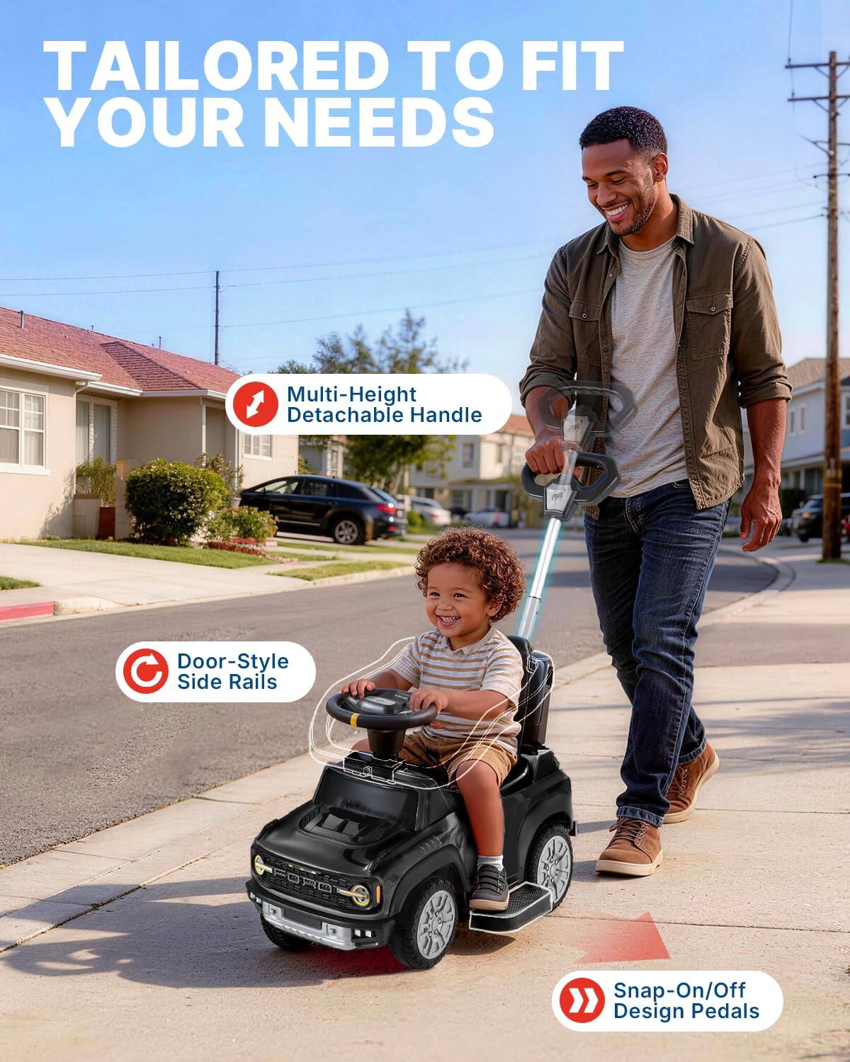 TAILORED TO FIT YOUR NEEDS

Multi-Height Detachable Handle

Door-Style Side Rails

Snap-On/Off Design Pedals