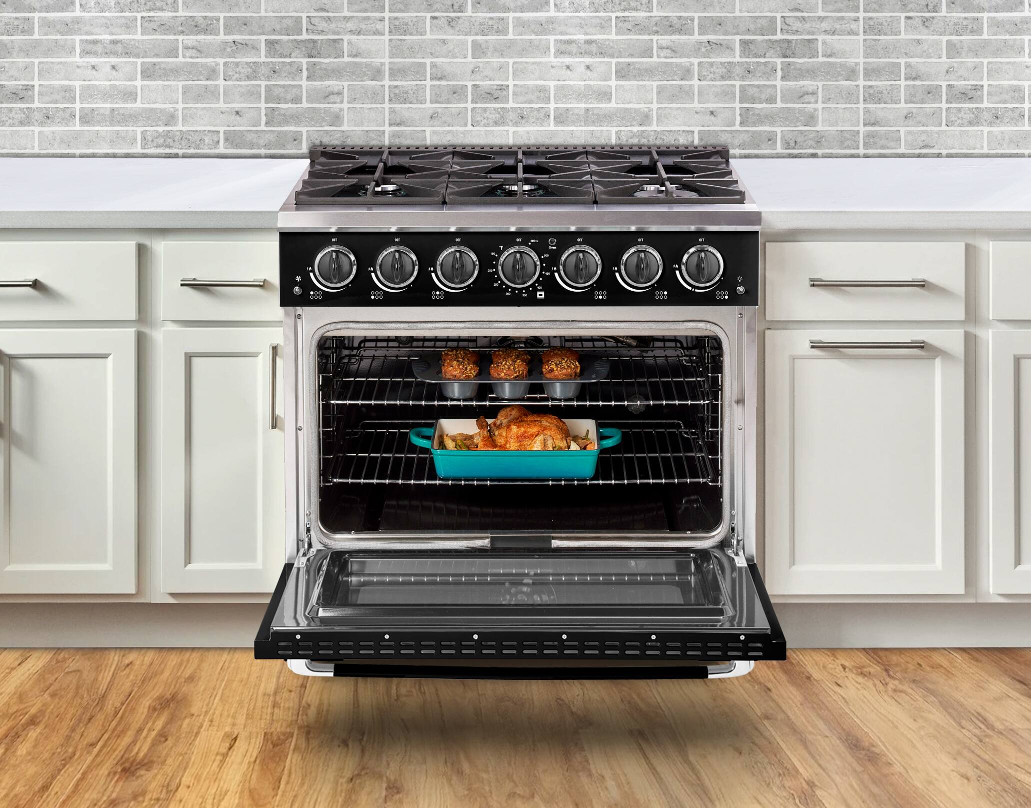 Alt View 16. Unique Appliances - Classic Retro 5.2 Cu. Ft. Freestanding Gas Convection Range - Midnight Black.