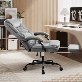 Brick Attic - High-back Executive Office Chair with Footrest And Lumbar Support, Ergonomically Designed, High-back Leather Chair - Gray