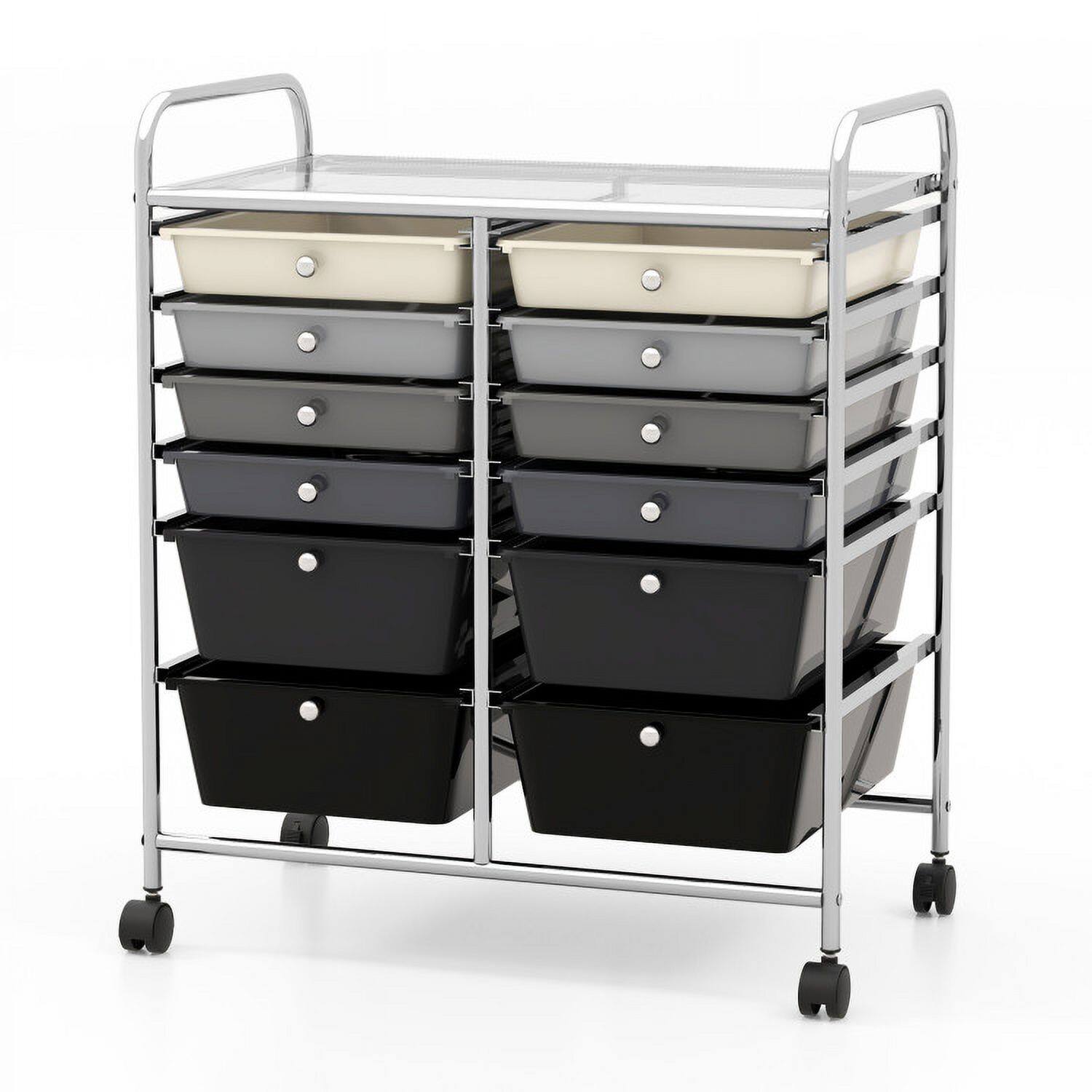 Back. Pefilos - 12-Drawer Rolling Storage Cart with Removable Drawers and Lockable Wheels-Gray, Craft Organizers and Storage - Gray.