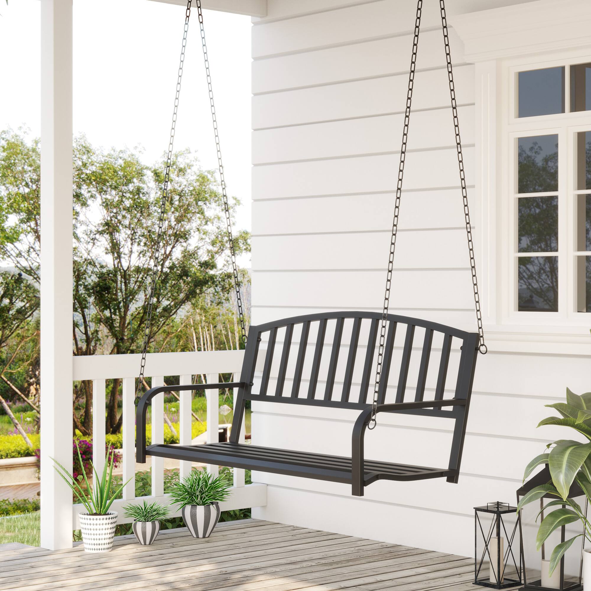 Alt View 1. Outsunny - Metal Outdoor Porch Swing, Hanging Outdoor Swing Chair - Black.