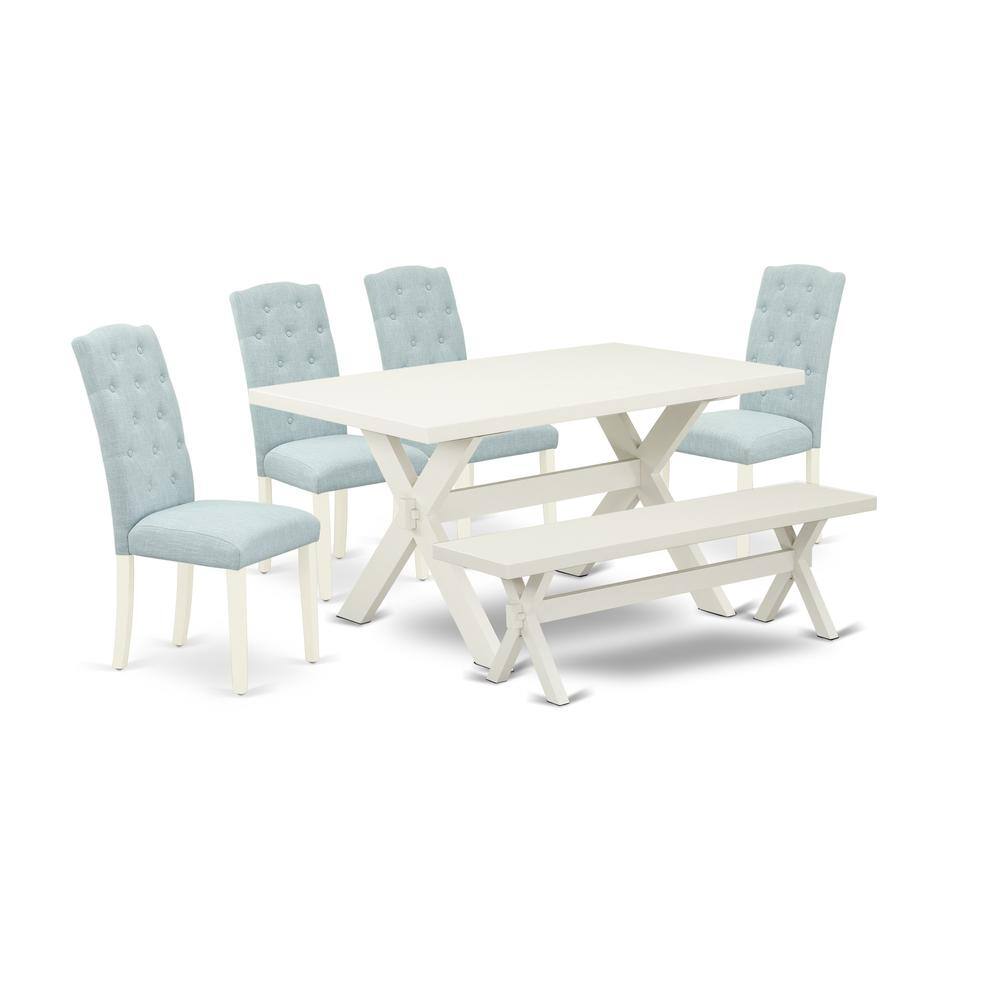 Left. East West Furniture - East West Furniture 6-Piece -Baby Blue Linen Fabric Seat and Button Tufted Chair Back Kitchen chairs, A Rectangular - Multi-Color.
