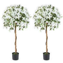 Gymax - 2PCS 53'' Artificial Azalea Tree Floral Plant w/ Red Azalea Flowers Nursery Pot - Green, Red