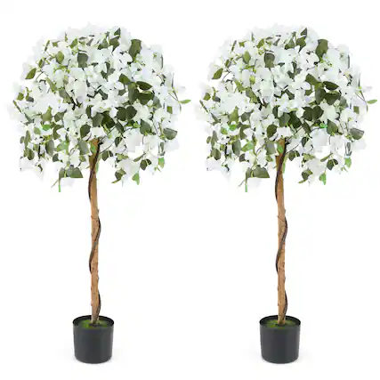 Front. Gymax - Gymax 2PCS 53'' Artificial Azalea Tree Floral Plant w/ Red Azalea Flowers Nursery Pot - Green, Red.