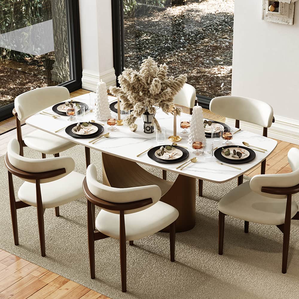 POVISON - 79" Modern Minimalist Dining Table for 6-8, White Rectangular Matte Sintered Stone Tabletop, Bronze Carbon Steel Leg - Matte White Sintered Stone with Bronze