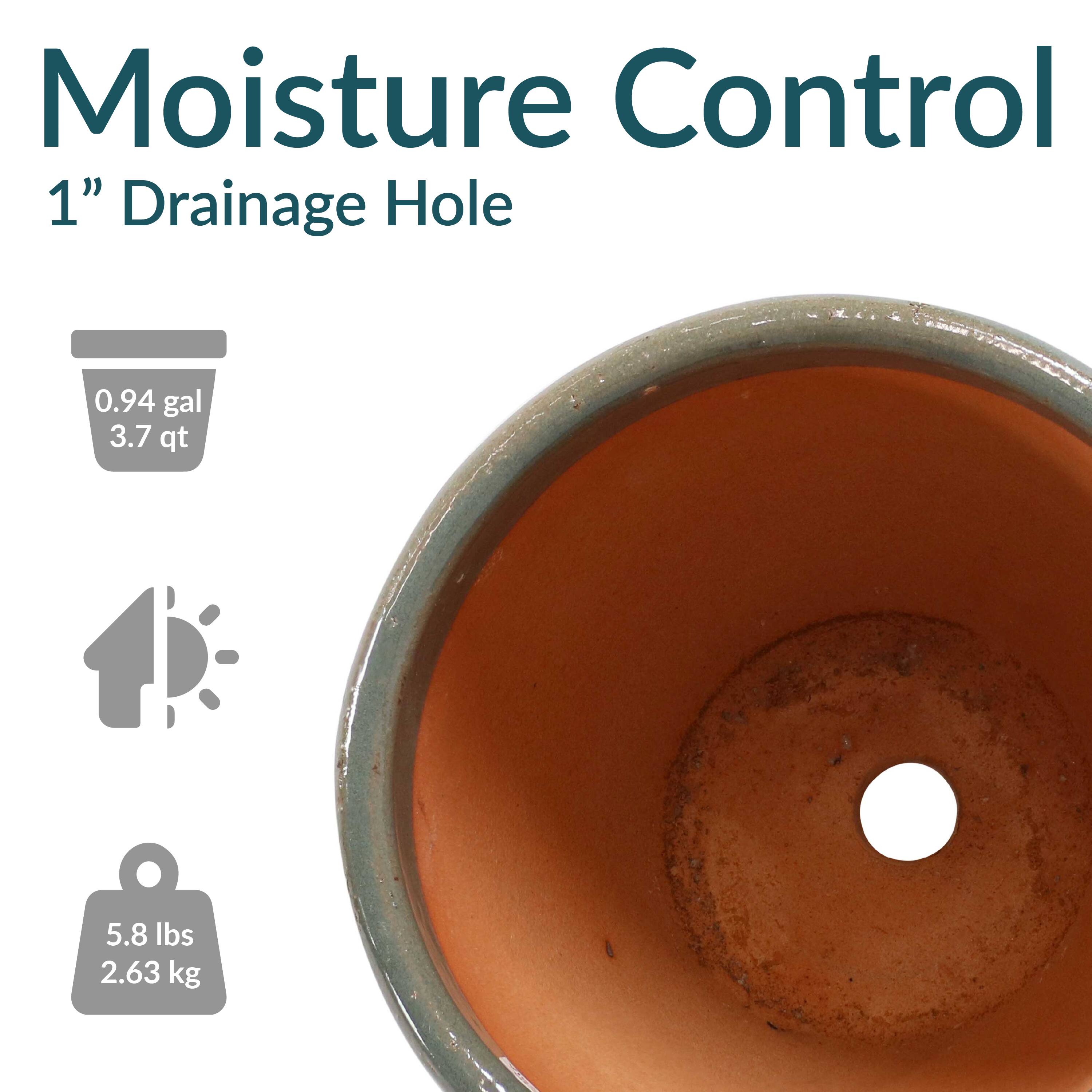 Moisture Control  
1" Drainage Hole  

0.94 gal  
3.7 qt  

5.8 lbs  
2.63 kg