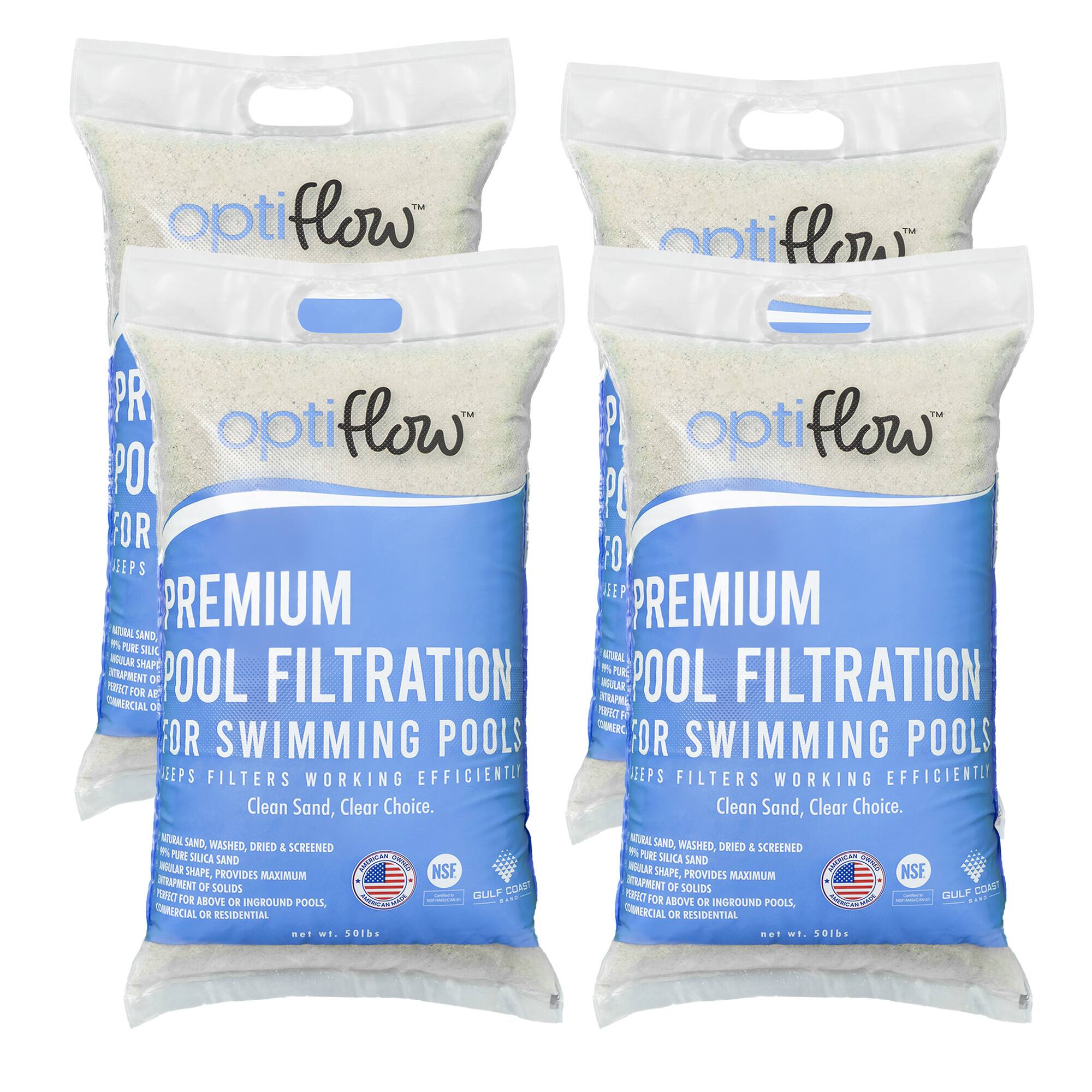 optiflow™  
PREMIUM  
POOL FILTRATION  
FOR SWIMMING POOLS  
KEEPS FILTERS WORKING EFFICIENTLY  
Clean Sand, Clear Choice.  

Natural Sand, Washed, Dried & Screened  
Natural Silica Sand  
Angular Shape, Provides Maximum  
Retention of Solids  
Perfect for Above or Inground Pools,  
Commercial or Residential  

net wt. 50 lbs  

NSF  
GULF COAST