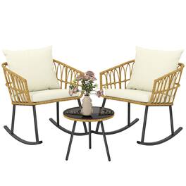 Outsunny - Wicker Outdoor Rocking Chair Set, 3 Piece Patio Bistro Set with 2 Porch Rocker Chairs - Cream White