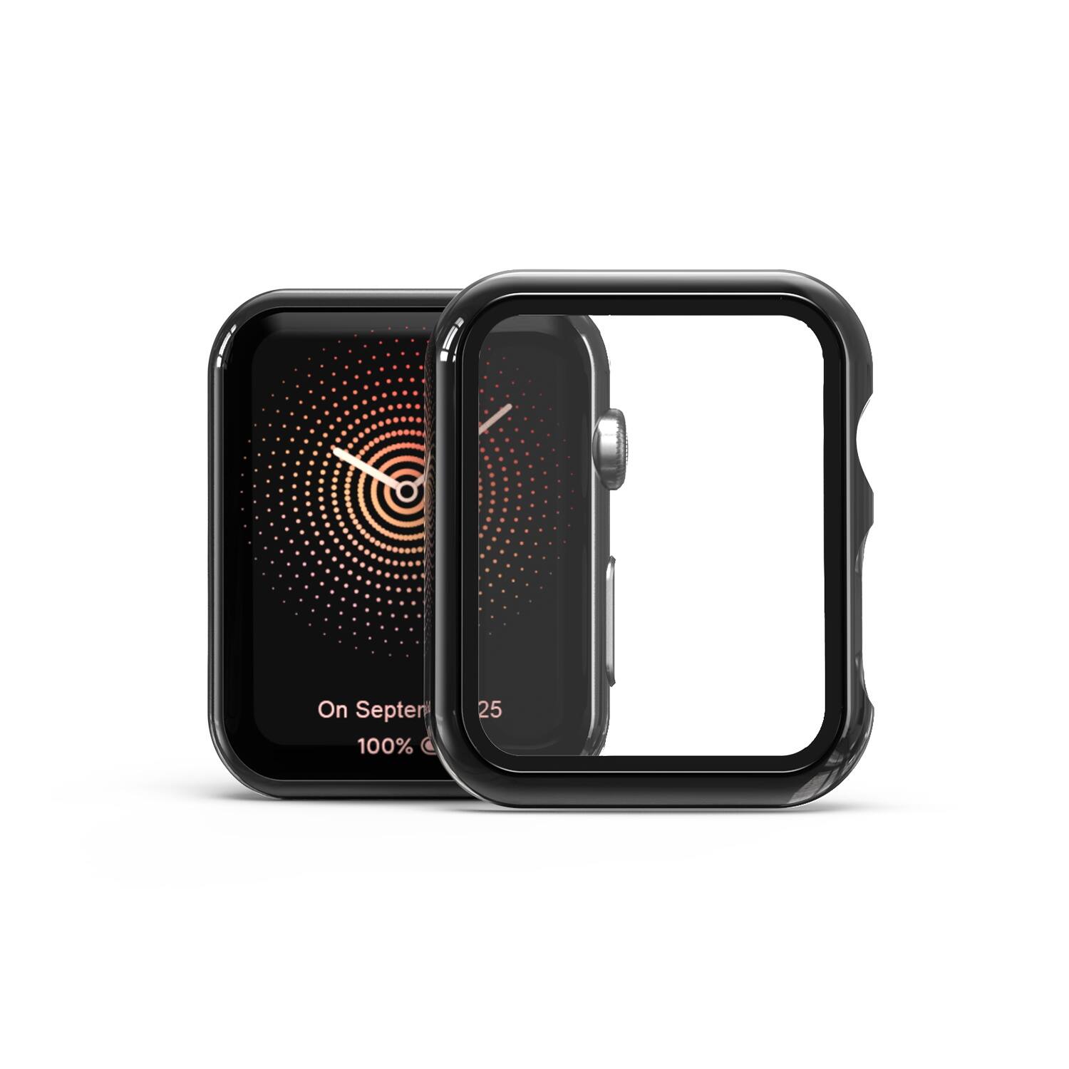 Mybat - Case with Tempered Glass Screen for Apple Watch Series 7 / Watch Series 8 / Series 9 - 41mm / Black - Transparent